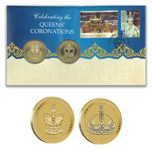 Australia 2013 Celebrating The Queens' Coronations Stamps & 2x$1 Coins Cover - PNC