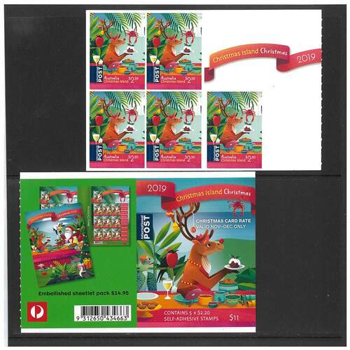 Christmas Island 2019 Merry Christmas Sheetlet of 5 International Stamps Self-adhesive MUH