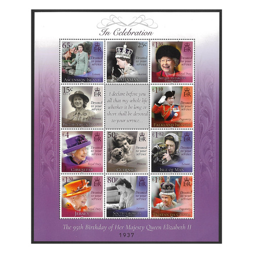 British Commonwealth 2021 QEII 95th Birthday Joint Issue Sheet/11 Stamps MUH Limited 6-3