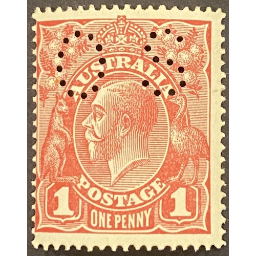 Australia 1914 KGV Single wmk 1d Rose Red DIE II (Erect) "Perf OS" (SG 039h) MUH