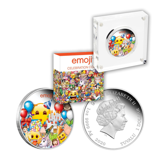 Tuvalu 2020 Emoji $1 1oz Silver Proof Coin W/ Certificate in Presentation Box