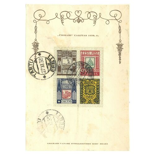 Estonia 1938 Charity Fund Stamp Mini Sheet Michel Block 1 CTO On Paper (4-16)
