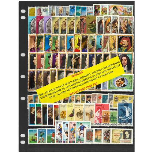 Barbuda 1968-74 18 Complete Commemorative Sets 109 Stamps & 3 Mini Sheets MUH #435