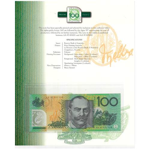 Australia 1997 $100 Deluxe NPA Folder Low Numbered UNC 