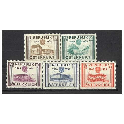 Austria: 1955 10th Anniversary Set 5 Stamps Scott 599/603 MLH #EU154