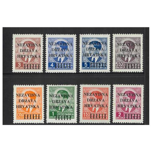 Croatia: 1941 OPTS On Yugoslavia Set of 8 Stamps Scott 1/8 MUH #EU158