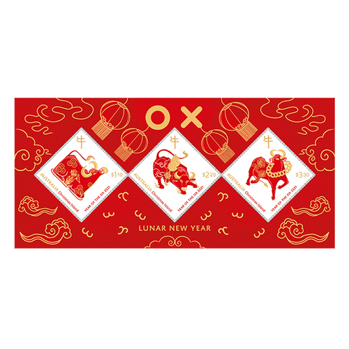 Christmas Island 2021 Year of The Ox Mini Sheet of 3 Stamps MUH