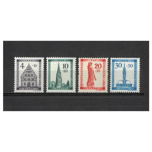 French Zone - Baden: 1949 Freiburg Restoration Set of 4 Stamps Scott 5NB5/8 MUH #EU171
