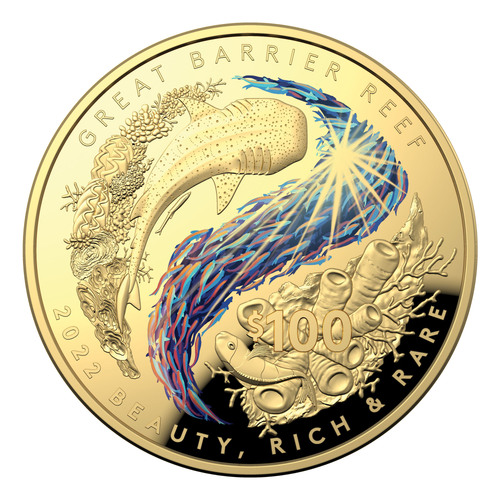 Australia 2022 Beauty Rich & Rare - Great Barrier Reef $100 1oz Gold Coloured Proof Domed Coin