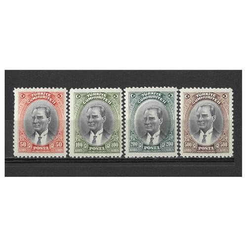 Turkey: 1930 Kemal Ataturk 50K, 100K, 200K, 500K Set of 4 Stamps Michel 909/12 MLH #EU196