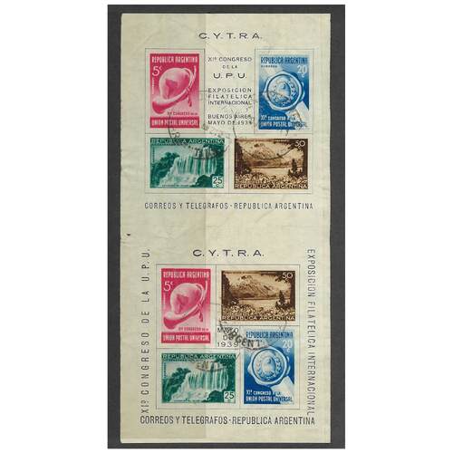 Argentina: 1939 UPU Congress Mini Sheet Vertical Pair Scott 468b FU #MS253