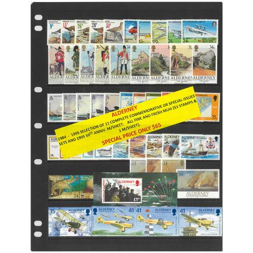 Alderney 1984-95 Selection of 11 Complete Commemorative Sets 53 Stamps & 1 Mini Sheet MUH #300