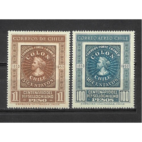 Chile: 1953 Stamp Centenary Set/2 Stamps Scott 276, C168 MUH #RW485