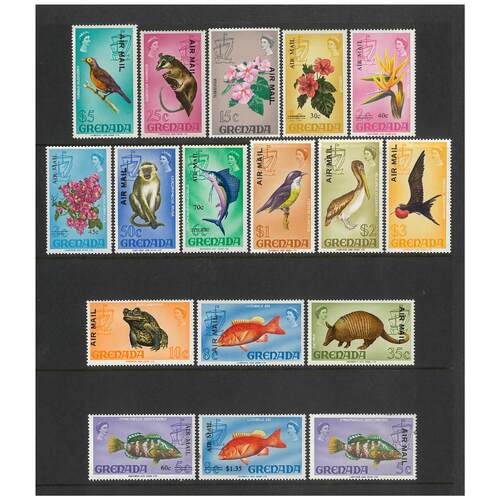Grenada: 1972 "Airmail" Overprints on 1968-1971 Flora and Fauna Set/17 Stamps SG 501/17 MUH #BR317