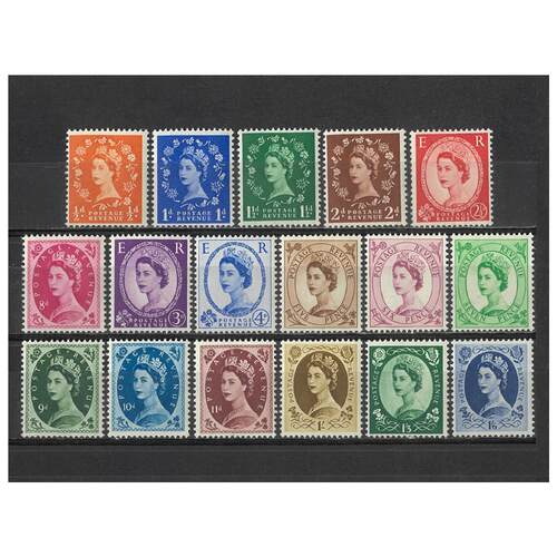 Great Britain: 1952-1954 QE Tudor Crown WMK Set/17 Stamps TO 1/6 SG 515/31 MUH #BR317