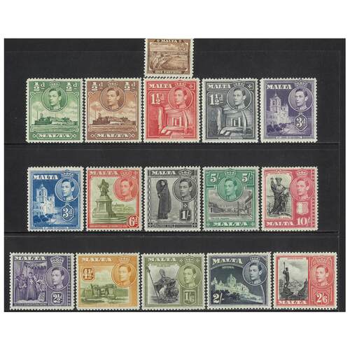 Malta: 1938-1943 KGVI Pictorial Set/21 Stamps TO 10/- SG 217/31. 2/6, 10/-MLH Others MUH #BR318