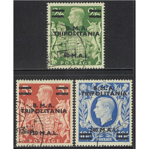 British Occupation Of Italian Colonies: 1948 KGVI 60L,120L,240L With "B.M.A. Tripolitania" OPTS SG T11/13 FU(3) #BR329