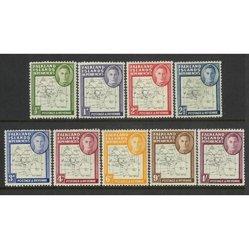 Falkland Islands Dependencies: 1948 KGVI "Thin Map" Set/9 Stamps SG G9/16 MH #BR342