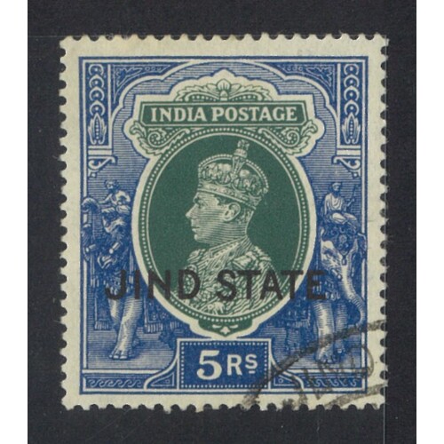 Indian States-Jind: 1938 KGVI 5R Single Stamp SG 123 FU #BR356