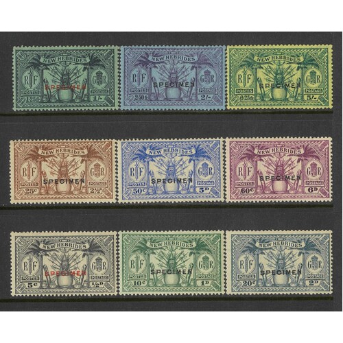 New Hebrides-British: 1925 Duel Currency Set/9 Stamps OPT'd Specimen SG 43s/51s MLH #BR369
