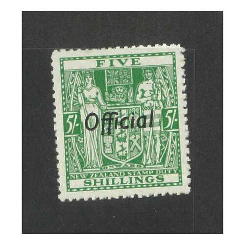 New Zealand: 1943 5/- Arms p14 OPT Official Single Stamp SG O133 MLH #BR374