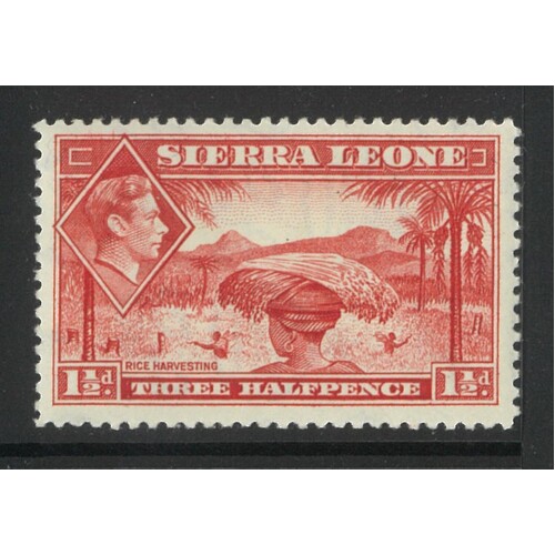 Sierra Leone: 1938 KGVI/Harvesting1½d Scarlet Single Stamp SG 190 MLH #BR387