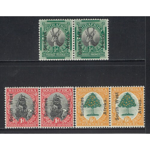 South West Africa: 1927 OPT Sideways ½d, 1d, 6d Pairs SG 45/47 MLH #BR396