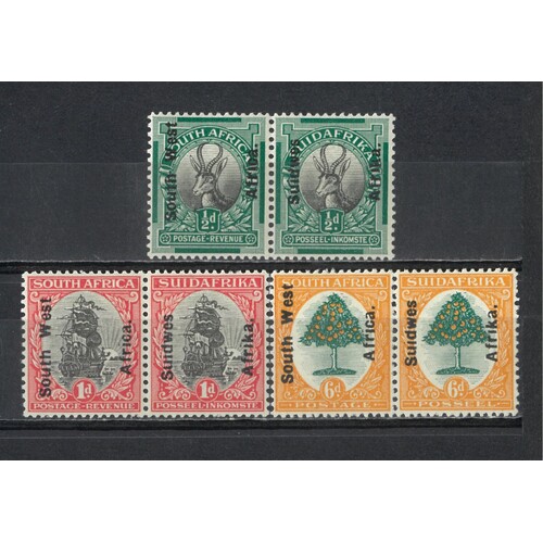 South West Africa: 1926 Sideways OPT ON ½d, 1d, 6d Pairs SG 41/43 MLH #BR396