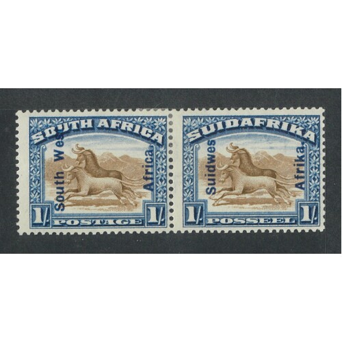 South West Africa: 1927 OPT In Blue ON 1/- Wildebeest Pair SG 51 MLH #BR396