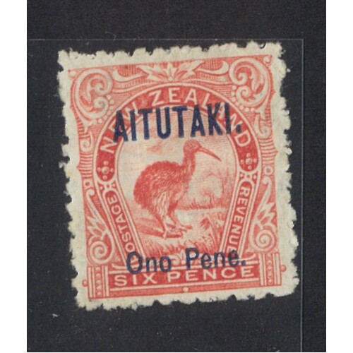 Aitutaki: 1903 OPT ON 6d KIWI Single Stamp SG 6 MLH #BR416