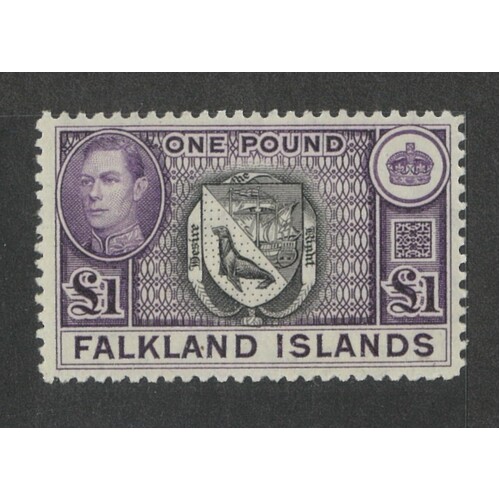 Falkland Islands: 1938 KGVI £1 Arms Single Stamp SG 163 MLH #BR425