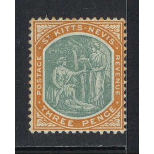 St Kitts-Nevis: 1903 Crown CA WMK 3d Single Stamp SG 5 MH #BR429