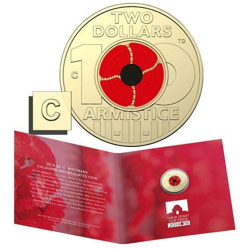 Australia 2018 Remembrance Day/Armistice Centenary $2 Coloured Coin 'C' mmk UNC