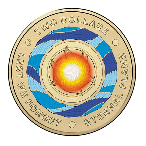 Australia 2018 Eternal Flame/Lest We Forget $2 Coloured Coin 'C' mmk UNC