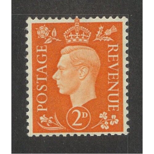 Great Britain: 1938 KGVI 2d Orange "WMK Sideways" Single Stamp SG 465a MUH #BR449