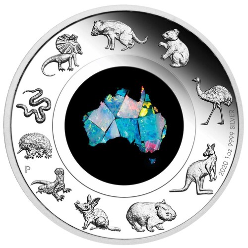 Australia 2020 $1 Great Southern Land Opal 1 oz Fine Silver Proof Perth Mint Presentation Case & COA 