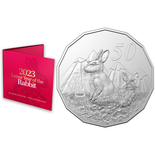 Australia 2023 Year of The Rabbit 50c Tetra Decagon UNC Coin in Red Card