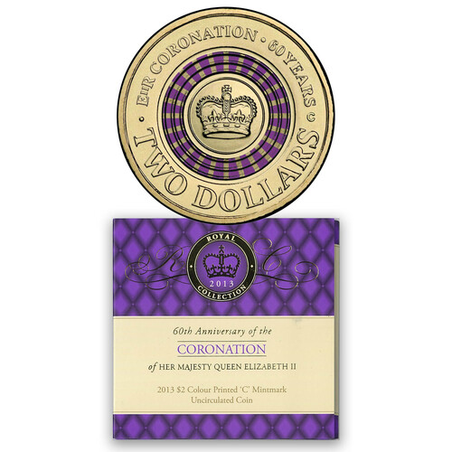 Australia 2013 Coronation of Queen Elizabeth II 60th Anniv. $2 Coloured 'C' Mintmark UNC Coin