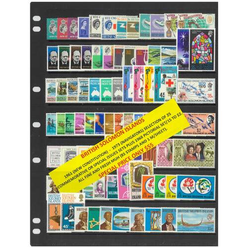 British Solomon Islands 1961-73 Selection of 25 Commemorative Sets 85 Stamps & 1 Mini Sheet MUH #490