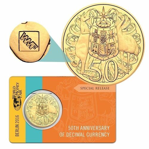 Australia 2016 50th Anniversary Of Decimal Currency 50c Gold Plated UNC - World Money Fair Berlin Release