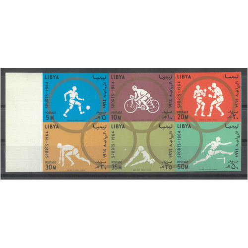 Libya 1964 Olympics Imperf Block/6 Stamps See Scott 263a Mint Unhinged 29-6