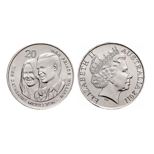 Australia 2011 Royal Wedding Prince William & Catherine Middleton 20c UNC Coin Loose