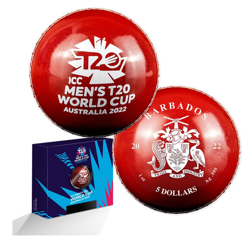 T20 Cricket World Cup 2022 $5 Ball-shaped Colour 1oz Silver Coin