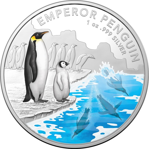 Australia 2023 $5 1oz Coloured Silver Proof Coin – Australian Antarctic Territory – Emperor Penguin