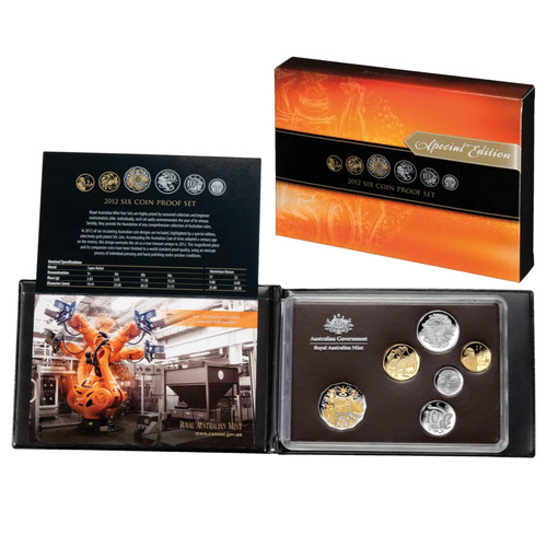 Australia 2012 Proof 6-Coin Year Set W/ Gold Plated 50c