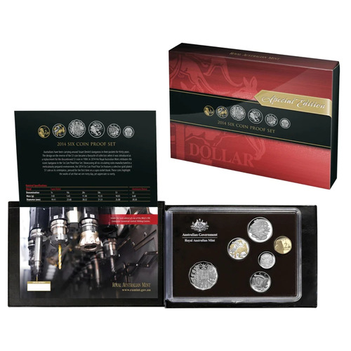 Australia 2014 Proof 6-Coin Year Set W/ Gold Plated $1