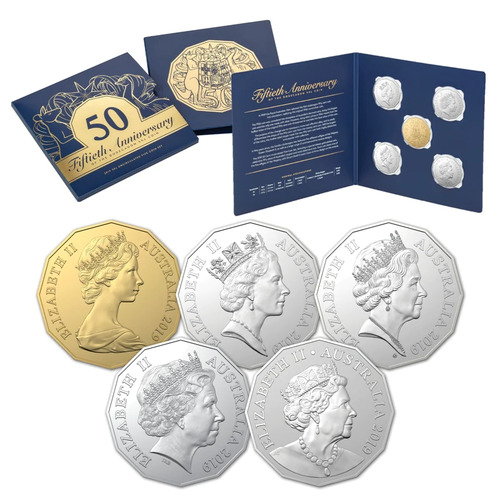 Australia 2019 50th Anniversary Of The 50 Cent 5 Coin UNC Set 