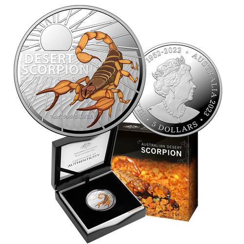 Australia 2023 $5 Australia's Most Dangerous - Desert Scorpion 1oz Coloured Silver Proof Coin