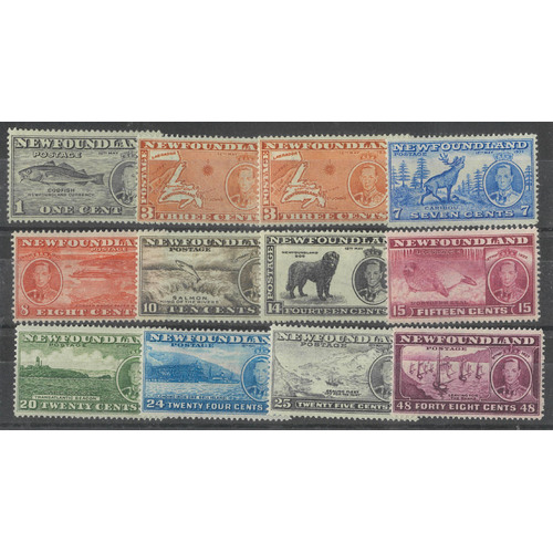 Newfoundland 1937 Long Coronation Set/12 Stamps Incl. Both Dies 3c MLH #1-2A