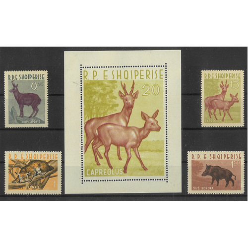 Albania 1962 Animals Perf Set/4 Stamps & Mini Sheet Scott 639/43 MUH #1-4D